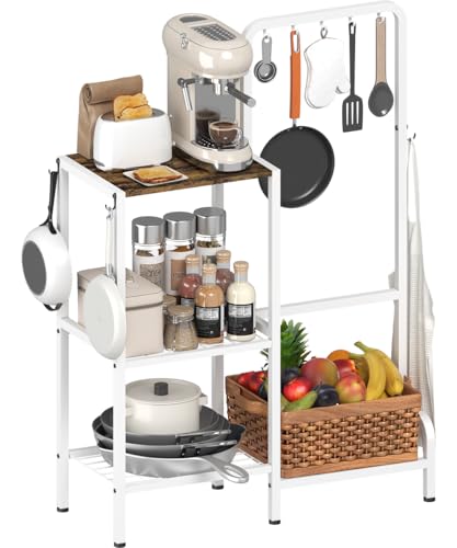 3-Tier Kitchen Stand Shelf with Storage and Hooks