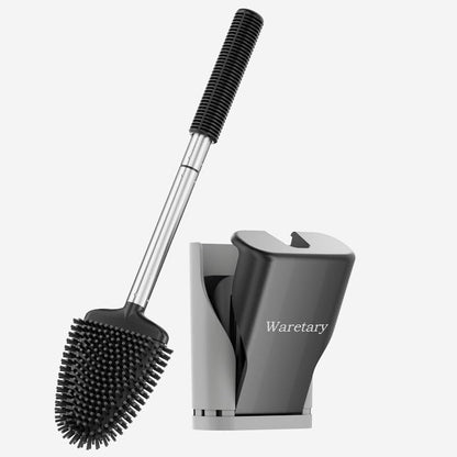 Silicone Toilet Bowl Brush with Holder: Long Handle Toilet Brush and Holder Set for Bathroom, Wall Mounted Toilet Scrubber Cleaner Brush(Black&Grey)