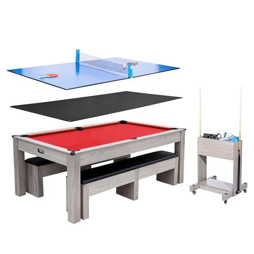 7FT 3-in-1 Pool Table with Table Tennis