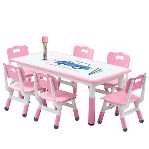 Adjustable Kids Activity Table with 6 Chairs