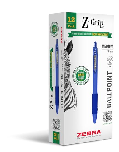 12 Pack Zebra Z-Grip Recycled Retractable Ballpoint Pens