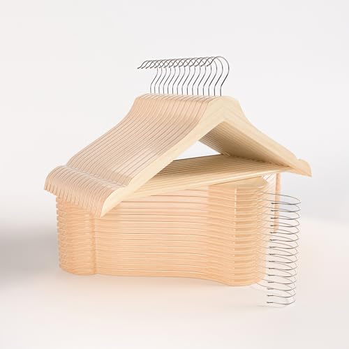 30 Pack Wooden Hangers with Non-Slip Pant Bar