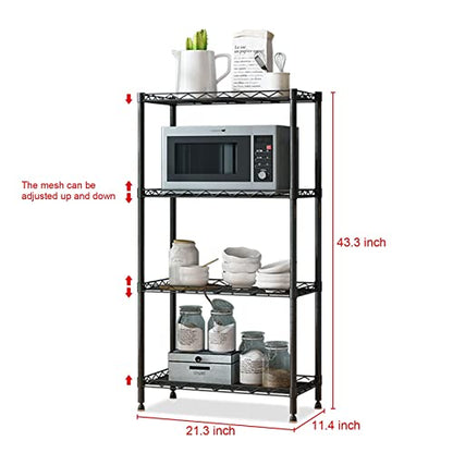 SsngygHme 4 Tier Shelves Storage, Wire Shelf Unit, Standing Adjustable Metal Shelves Organizer, Storage Racks for Restaurant Garage Pantry Kitchen Garage（ 21" x 11" x 43"）