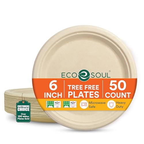 100 Pack Compostable 6-Inch Heavy Duty Paper Plates