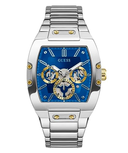GUESS Men's 43mm Watch - Silver Tone Bracelet Blue Dial Silver Tone Case
