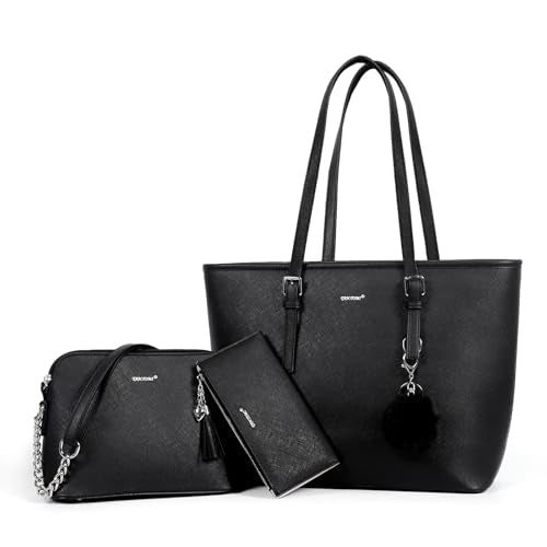 3 Piece Womens Tote Satchel Purse Wallet Set