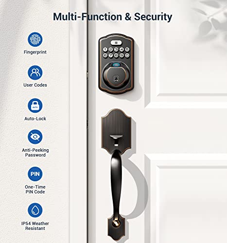 Veise Fingerprint Door Lock, Keyless Entry Door Lock, Electronic Keypad Deadbolt, Biometric Smart Locks for Front Door, Auto Lock, Anti-Peeking Password, Easy Install, Oil Rubbed Bronze
