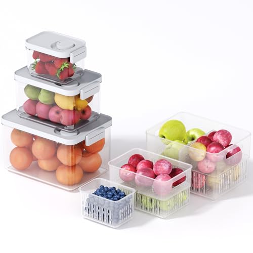 6 Pack Large Fruit and Vegetable Fridge Storage Containers