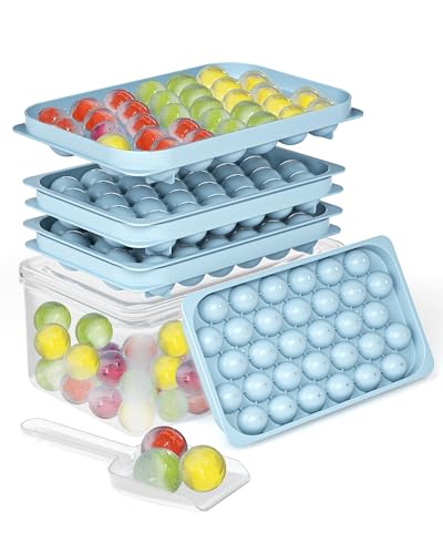 2 Pack Sphere Ice Cube Trays with Lid, Bin