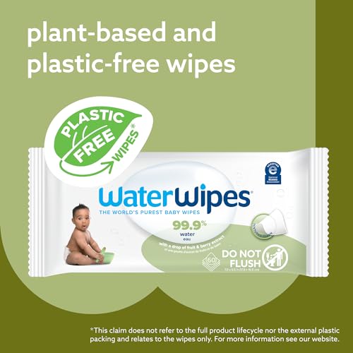 WaterWipes Plastic-Free Textured Clean, Toddler & Baby Wipes, 99.9% Water Based Wipes, Unscented & Hypoallergenic for Sensitive Skin, 540 Count (9 packs), Packaging May Vary