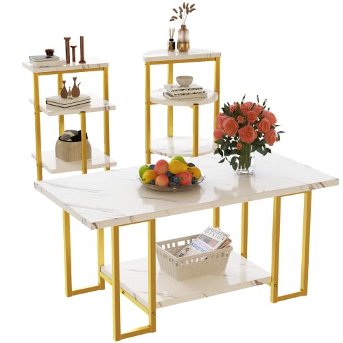 3 Piece Modern Faux Marble Coffee Table Set