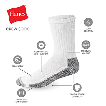 Hanes mens Crew Socks, 6-pair Pack Work Sock, Black, 6 12 US