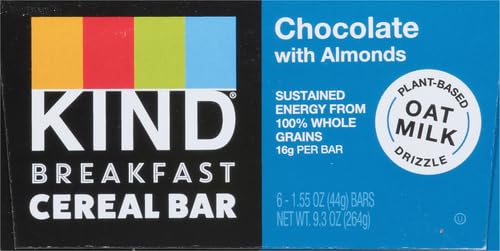 KIND Breakfast Cereal Bars, Gluten Free Snacks, Chocolate with Almonds, 9.3oz Box (6 Bars)