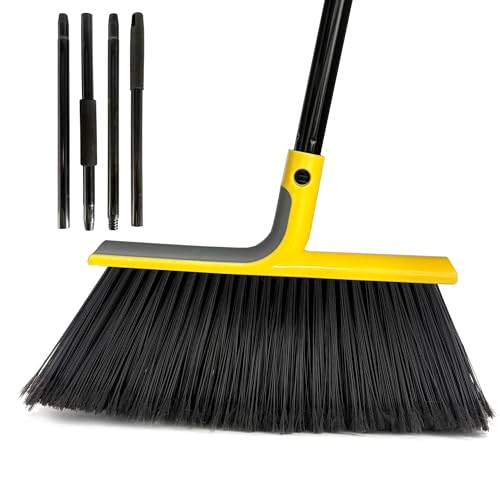 Angled Stiff Bristle Indoor Outdoor Broom with Long Handle