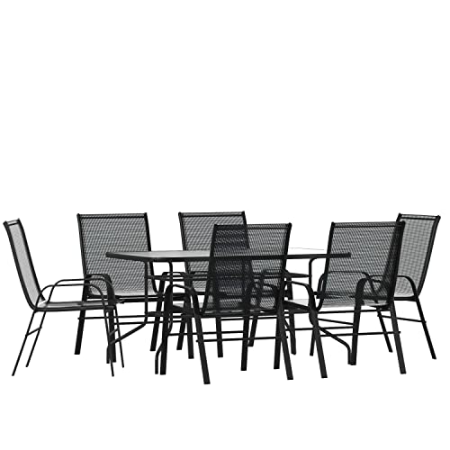 7 Piece Outdoor Patio Dining Set with Umbrella Table
