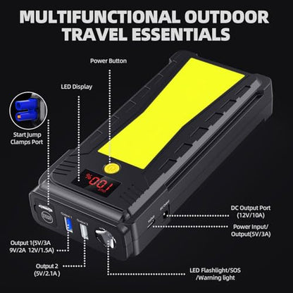 Jump Starter - 3 in 1 Car Battery Jump Starter - 2500A 12V 21000mAh Portable Charger, Jump Box, Battery Booster Pack with LCD Display (for 8L Gas/6.5L Diesel), Camping Gifts for Men