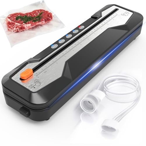 Vacuum Sealer Machine, Automatic Food Vacuum Sealer 5 Modes with 15 Sealer Bags and Built-in Cutter, Compact One-Touch Food Sealer Vac Pack Machine for Sous Vide & Dry Moist Foods, Black