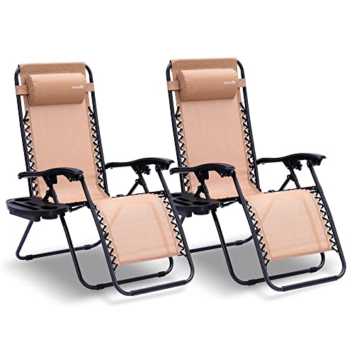 2 Pack Zero Gravity Outdoor Lounge Chairs Adjustable Foldable