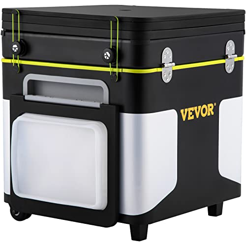 VEVOR Camping Kitchen, Outdoor Cooking Station Multifunctional Integrated Box with Wheels & Windproof Stove Portable Folding Tables Storage Organizer, for Picnic BBQ Beach Traveling, Black