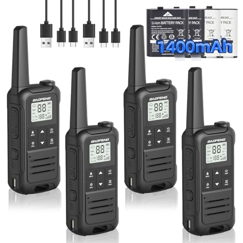 4 Pack Baofeng Rechargeable Long Range Walkie Talkies