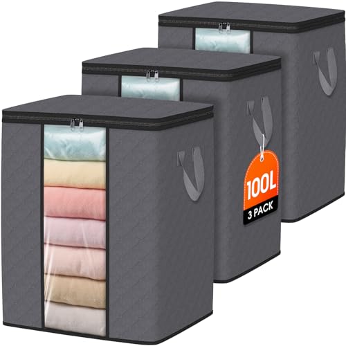 3 Pack SpaceWhisper 100L Clothes Storage Bags Foldable
