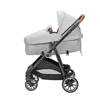 VEVOR Standard Baby Stroller, Infant Toddler Stroller with Bassinet, 3rd-Gear Adjustable Backrest & Foldable & Reversible Seat, Carbon Steel Newborn Stroller with Leg Cover and Mesh Net, Light Grey