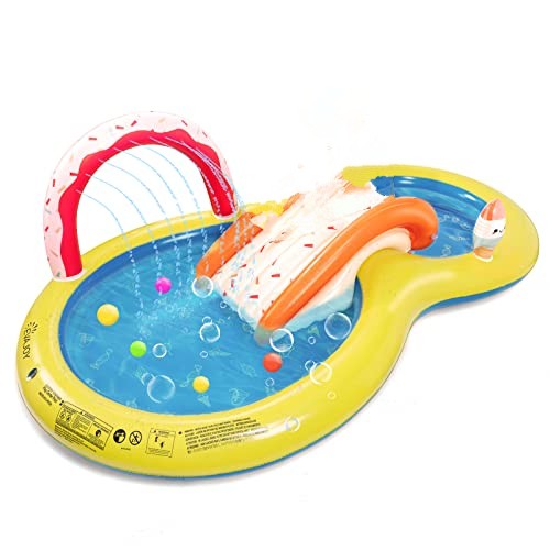 EVAJOY Inflatable Kiddie Pool, 101” x 57” x 24” Play Center with Detachable Slide for Children, Sprinkler, Ball Pit for Indoor Usage, Easy Setup for Garden, Backyard