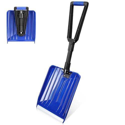 Folding Portable Snow Shovel with Aluminum Edge, D-Grip