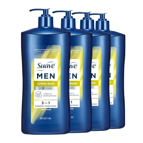 4 Pack suave+ Men 3-in-1 Shampoo Body Wash