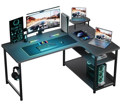 GTRACING L Shaped Gaming Desk with Storage Shelves