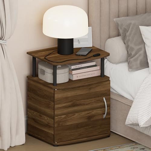 Furinno Nightstand with Open Shelf and Door Cabinet