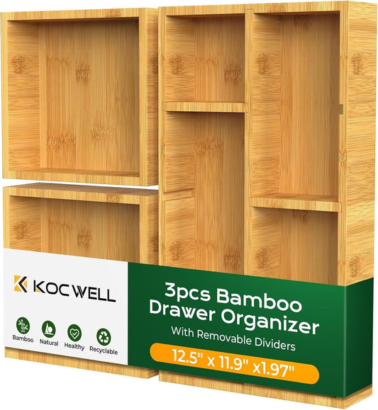 Bamboo Adjustable Desk Drawer Organizer Tray