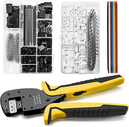 Qibaok Crimping Tool Kit Dupont Ratcheting Crimper Plier Set with 460pcs 2.54mm JST-XH Connectors and 1550PCS 2.54mm Dupont Connectors