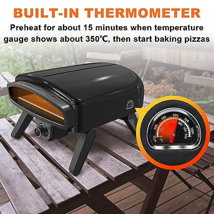 Maharlika Gas Pizza Oven Outdoor 14" Pizza Oven with Built-In Thermometer, Portable Propane Pizza Oven Stainless Steel with Stone, Griddle, Pizza Peel, Turner, Cutter, Carry Bag for Outdoor Kitchen