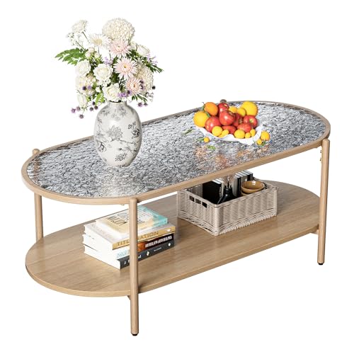 2-Tier Oval Glass Coffee Table
