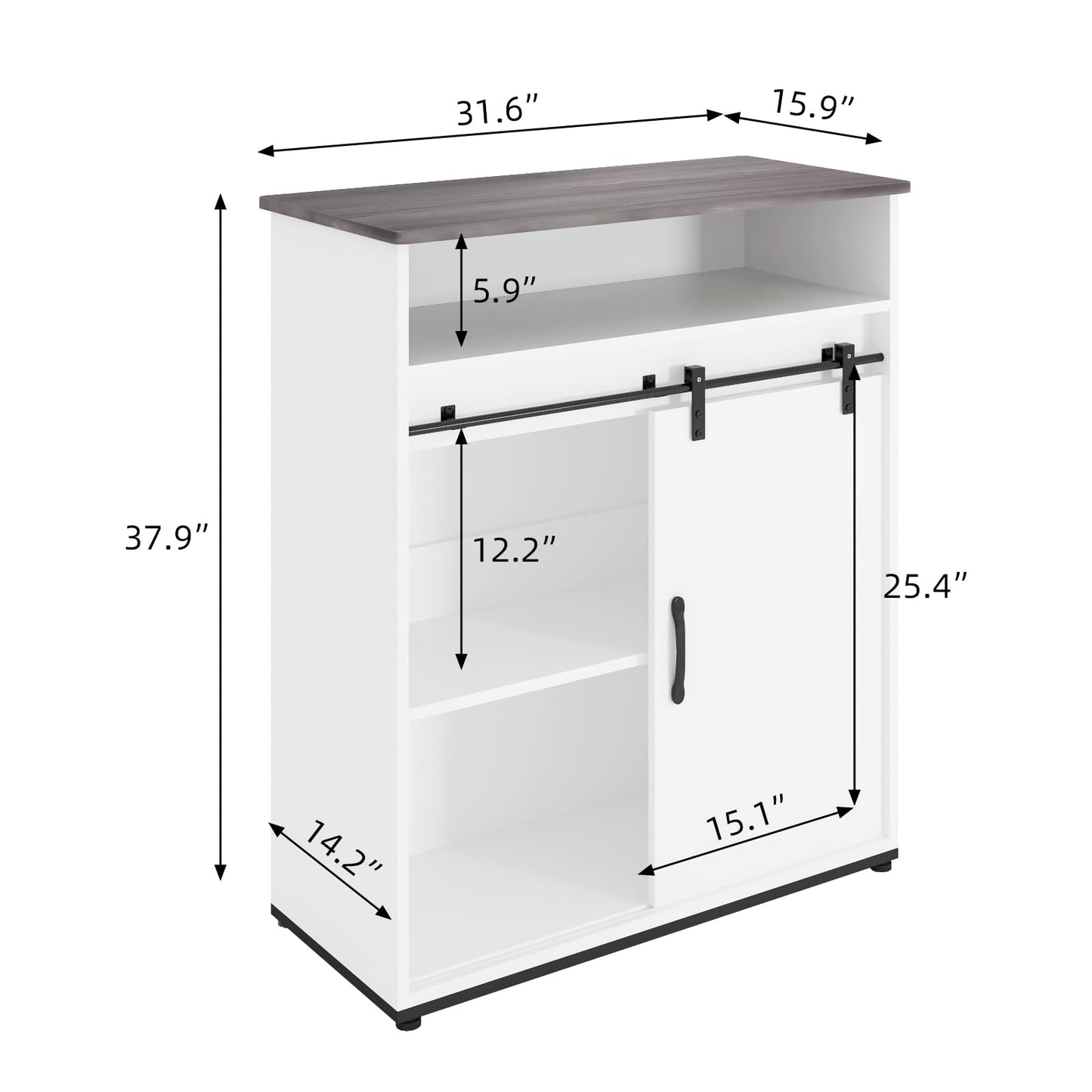 ALBAD Coffee Bar Cabinet/Table, 32" Buffet Sideboard with Sliding Barn Door and Storage Shelves, Farmhouse Wood Kitchen/Accent Storage Cabinet White Walaut