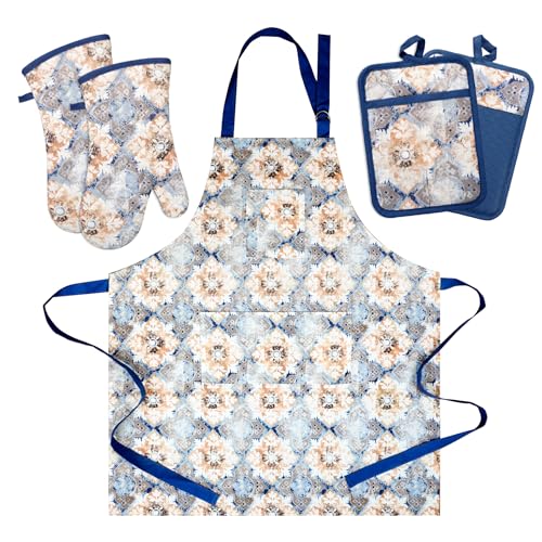 5 Piece Oven Mitts, Pot Holders and Apron Set