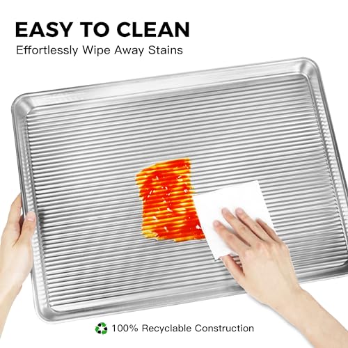 HONGBAKE Aluminum Cookie Sheets for Baking, 2-Pack Commercial Quality Half Sheet Pan, Baking Sheets Non Stick with 50 PCS Parchment Paper, 12.8 x 17.7 in, Silver