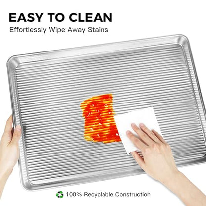 HONGBAKE Aluminum Cookie Sheets for Baking, 2-Pack Commercial Quality Half Sheet Pan, Baking Sheets Non Stick with 50 PCS Parchment Paper, 12.8 x 17.7 in, Silver