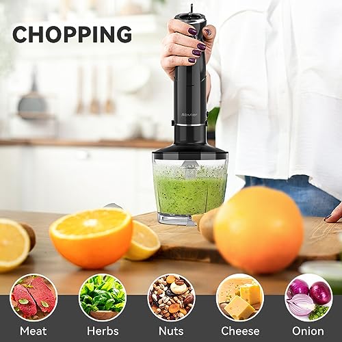 Immersion Blender Handheld, 1000W Scratch Resistant Hand Blender, Abuler 5 in 1 Emulsifier Blender Mixer, BPA-Free 12 Speed Stick Blender, Beaker, Chopper, Whisk, Frother, for Soup, Sauce (Black)