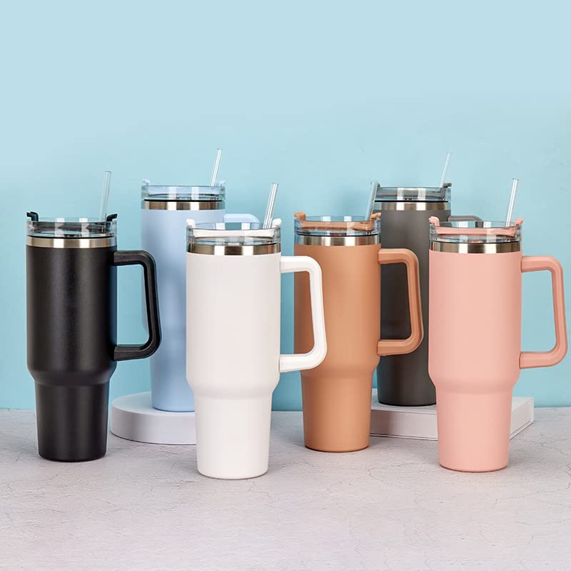 40oz Insulated Travel Mug with Handle & Straw