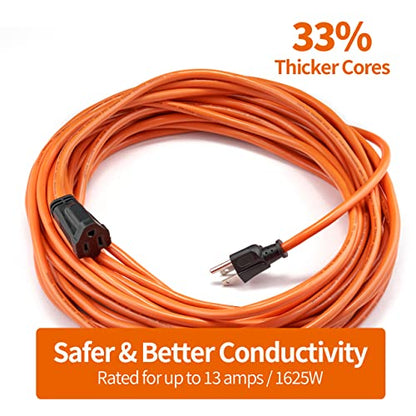 KTMC 25ft 16AWG Outdoor Extension Cord, Indoor/Outdoor 25-Foot SJTW 16/3 Gauge Extension Cable with Durable Weatherproof PVC Vinyl Jacket, 3-Prong Grounded Plug, ETL Certified 13A 1625W, Orange