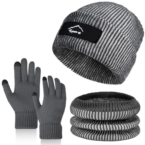 Knit Beanie Hat Scarf and Gloves Set