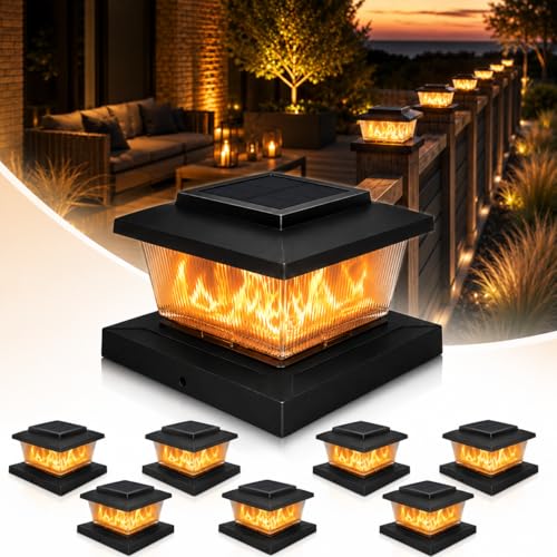 8 Pack Solar Flickering Flame Post Cap Lights