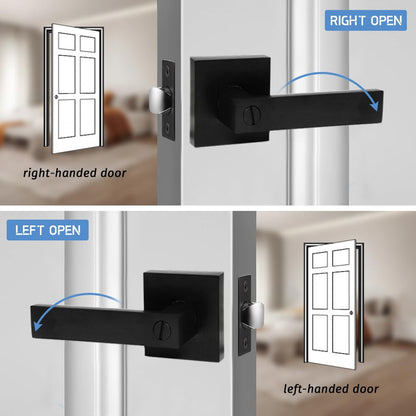 GOHATI Keyless Privacy Door Lever, Door Handle for Bedroom Bathroom Reversible Matte Black Door Lever for Lefr and Right Handed, 10 Pack