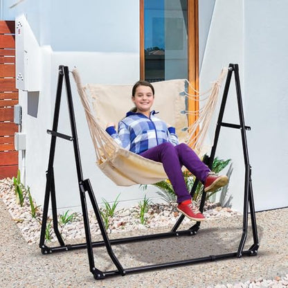 OVASTLKUY 3 in 1 Hammock with Stand, Outdoor Hammock Swing Chair with Portable Heavy Duty Stand, 3 Modes Hammock Stand 480 lbs Weight Capacity (Beige)