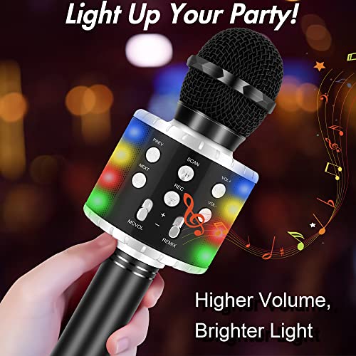 Winique Karaoke Microphone for Kids with Bluetooth & LED Lights - 5 in 1 Fun Toys Home KTV Birthday Party Player - Christmas Stocking Stuffers for Girls, Boys, and Teens （Black）