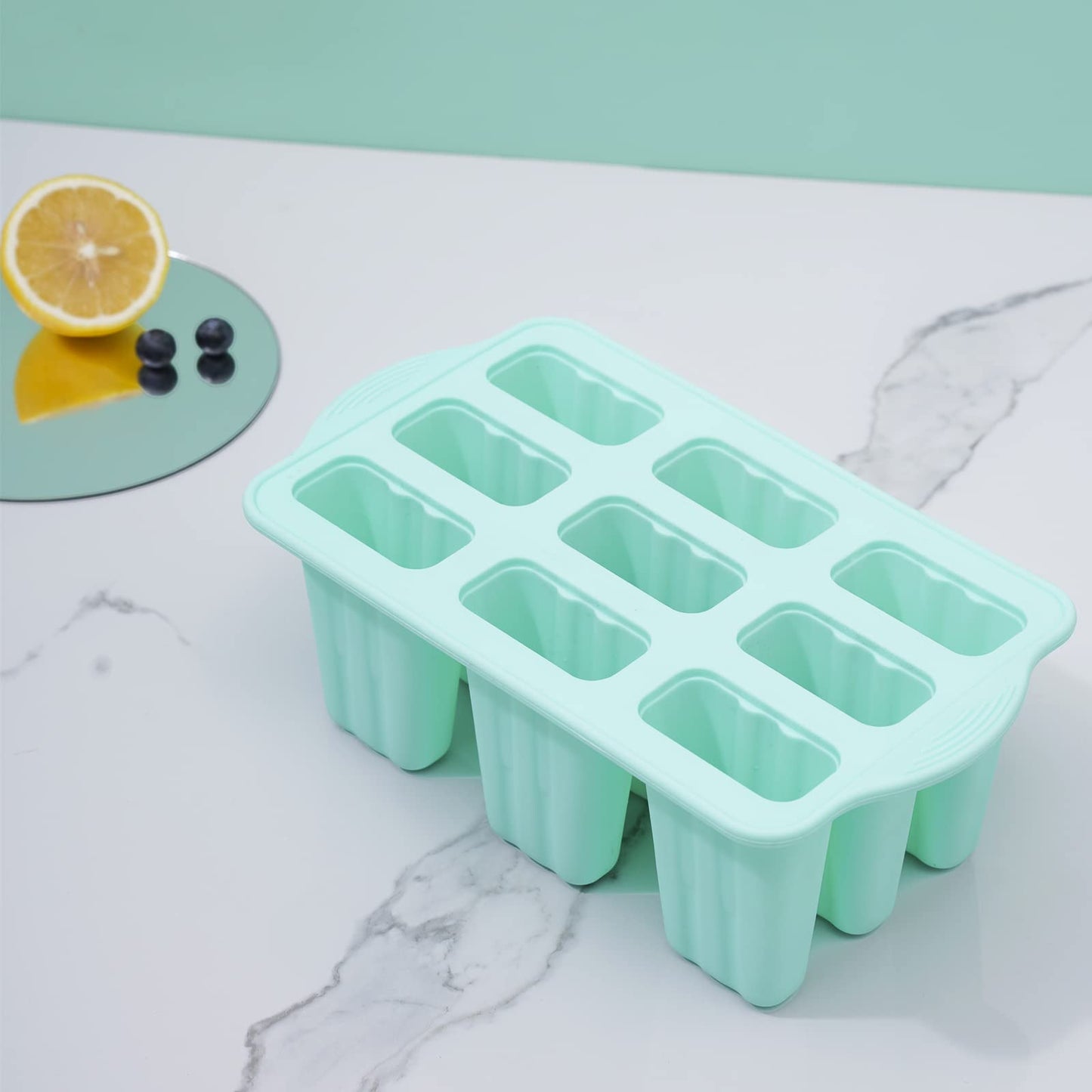 Popsicle Molds, 9 Pieces Silicone Ice Pop Molds Popsicle Mold Silicone BPA Free Reusable Sticks Easy Release Ice Pop Make (Green, 9 CavitIES)