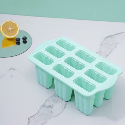 Popsicle Molds, 9 Pieces Silicone Ice Pop Molds Popsicle Mold Silicone BPA Free Reusable Sticks Easy Release Ice Pop Make (Green, 9 CavitIES)