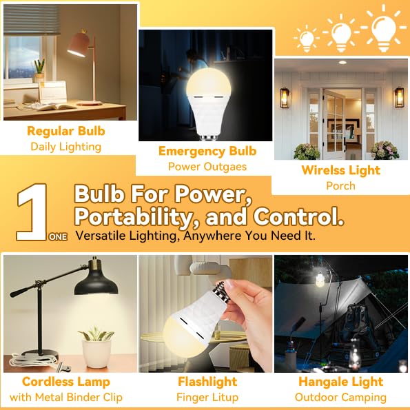 Rechargeable Emergency Light Bulbs - 2600mAh Backup
